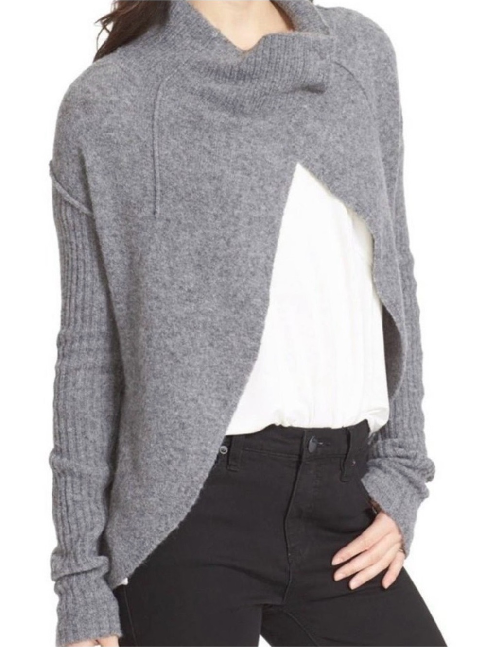 Free People Heather Gray Open-Front Cozy Knit Shrug